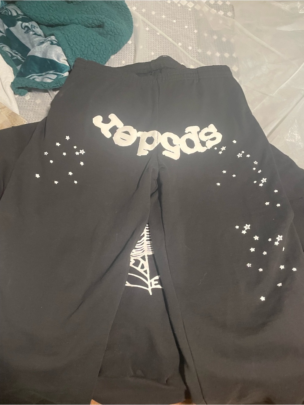 Black Kids Sweatpants with White Star Graphic and Back Logo